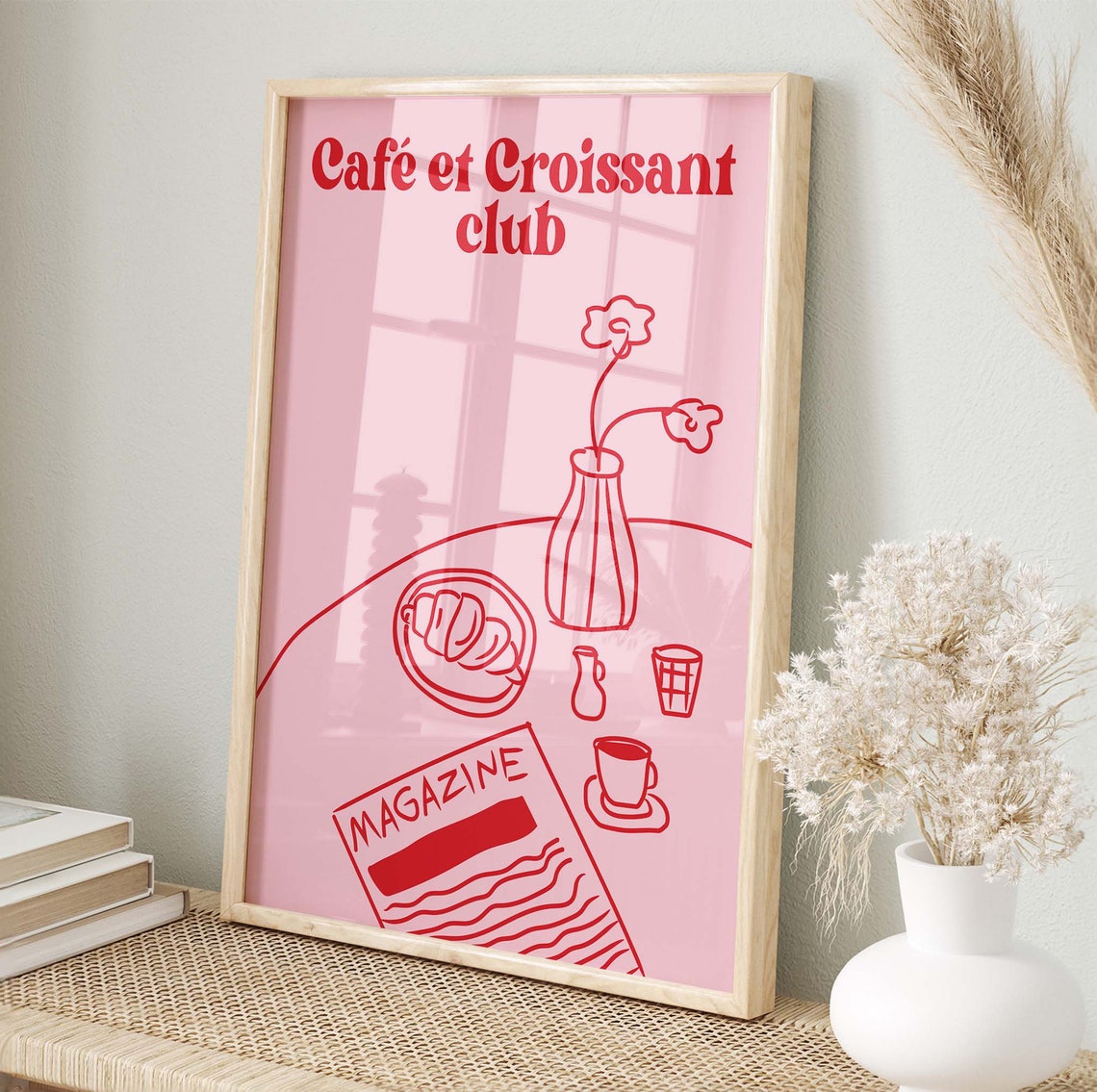 Cafe et Croissant Club Retro Breakfast Pink Kitchen Art Poster - Image 4