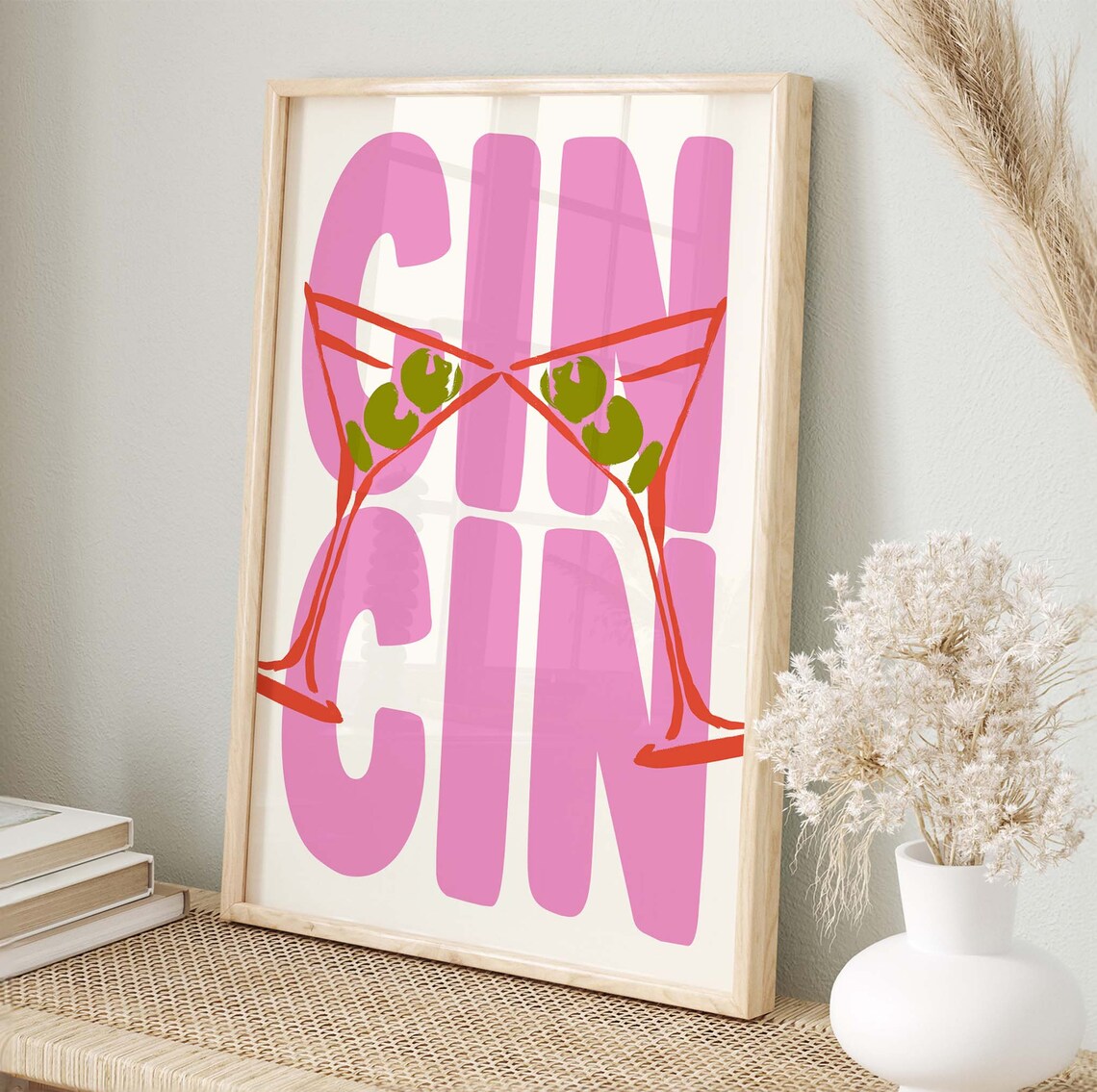 Cin Cin Martini Cheers Cocktail Poster, Retro Maximalist - Image 4