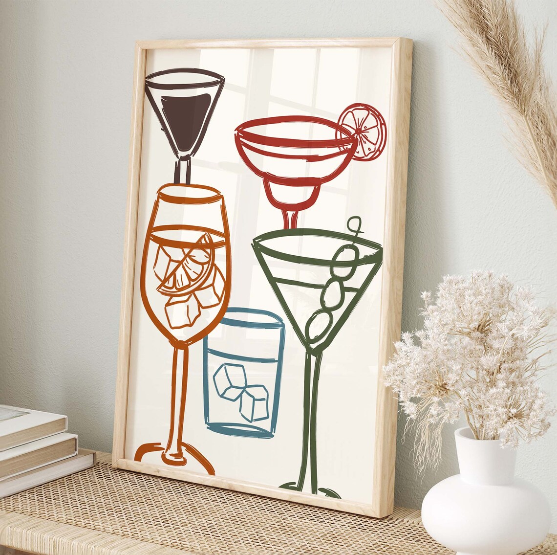 Retro Cocktail Glasses Line Art Martini Margarita Bar Cart Poster - Image 4