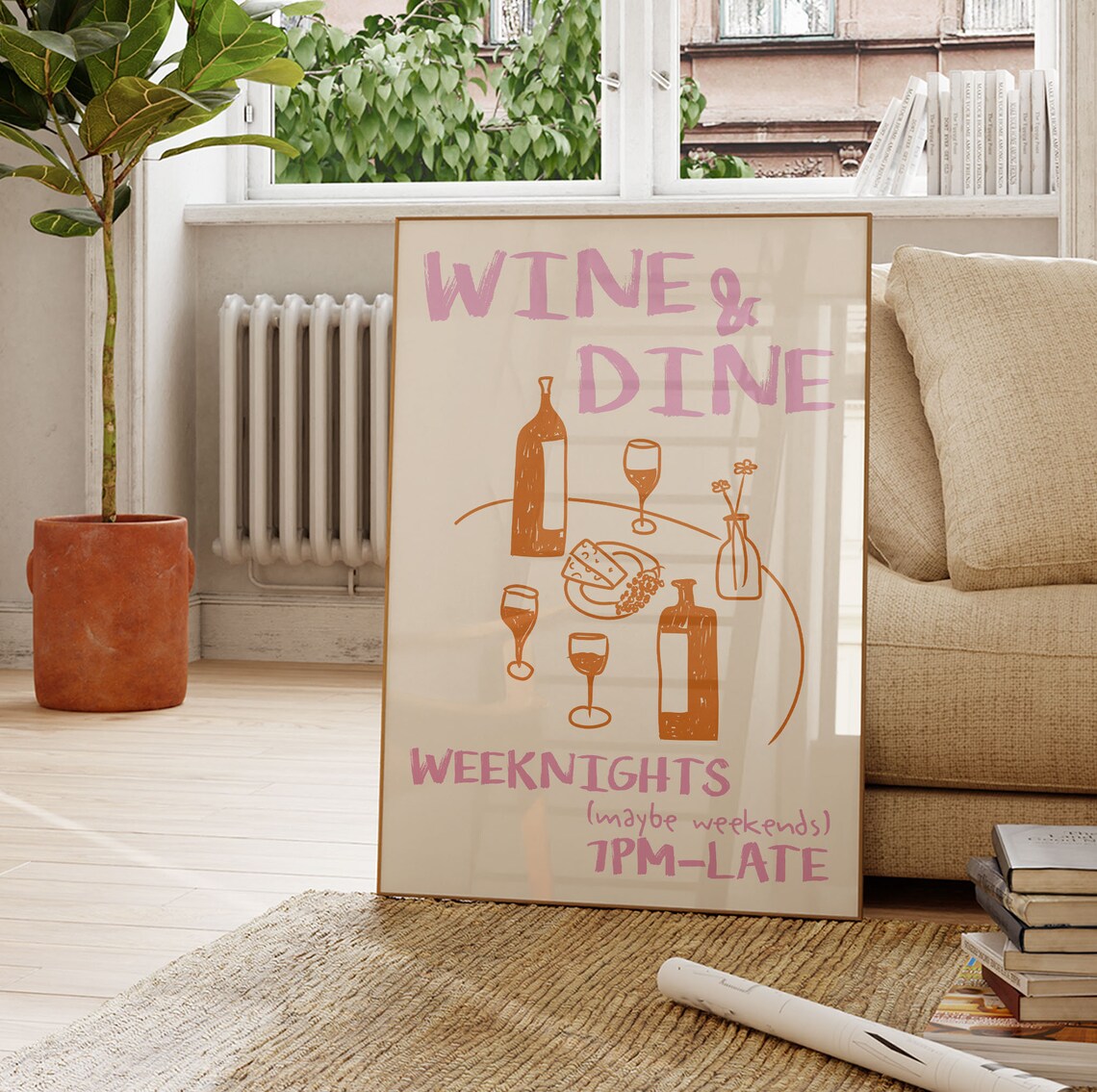 Wine Dine Club Retro Food Print, Mid-Century Decor - Image 3