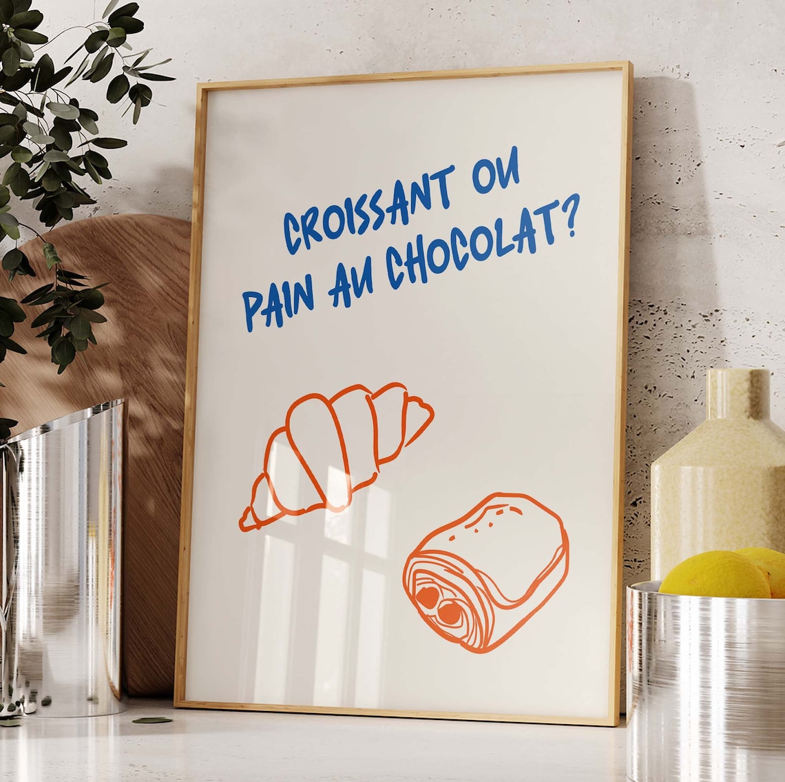 Croissant Ou Pain Au Chocolat Blue French Bakery Quote Poster - Image 2