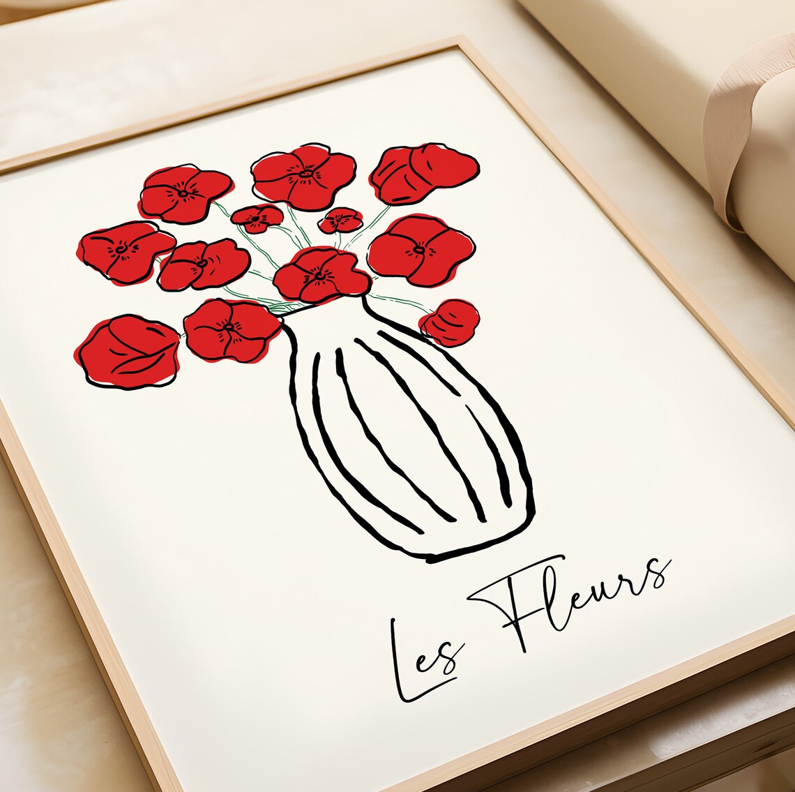 Les Fleurs Red Poppy Vase Minimalist Floral French Art Poster - Image 2