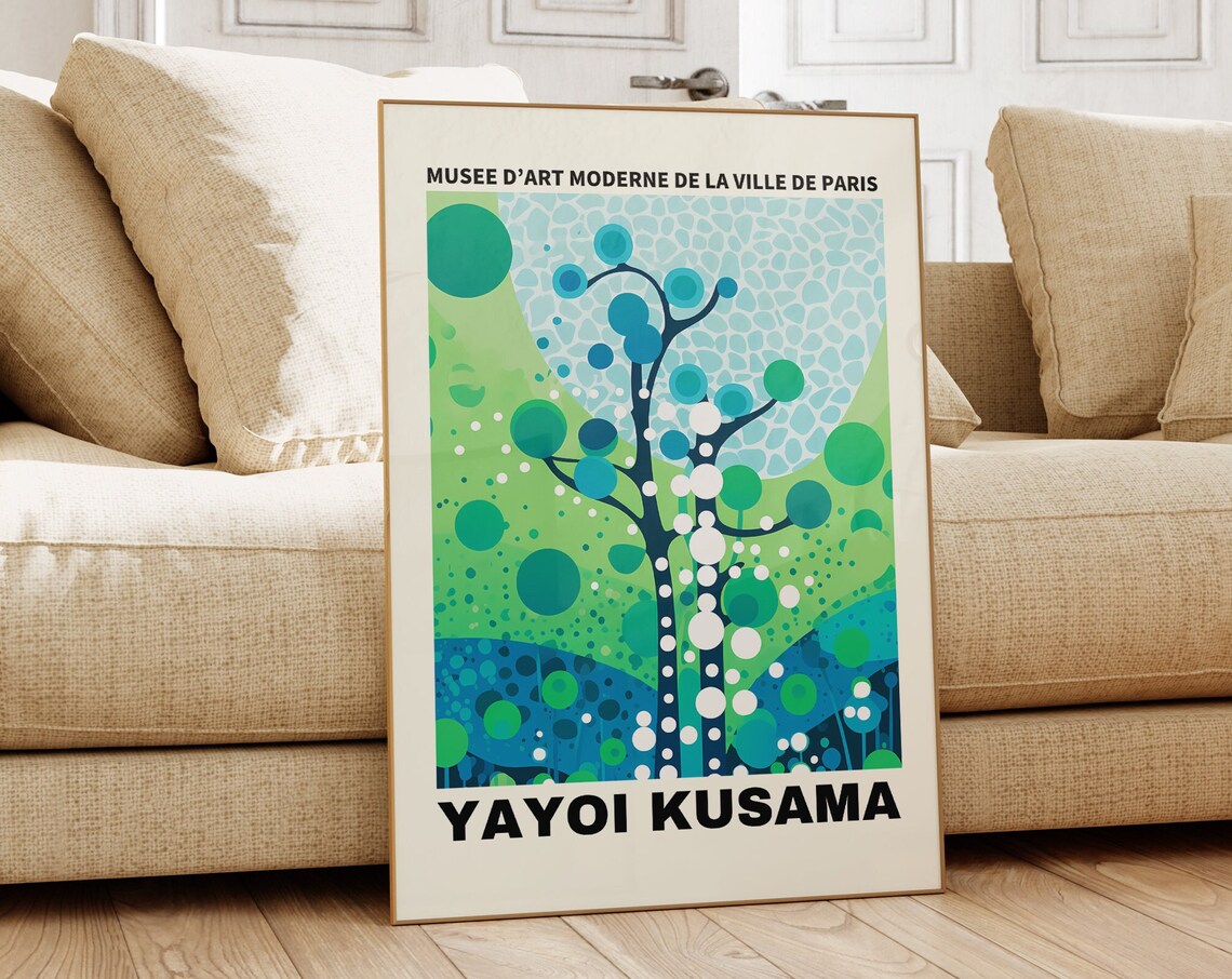 Yayoi Kusama Blue Dotted Tree Paris Museum Modern Art Poster