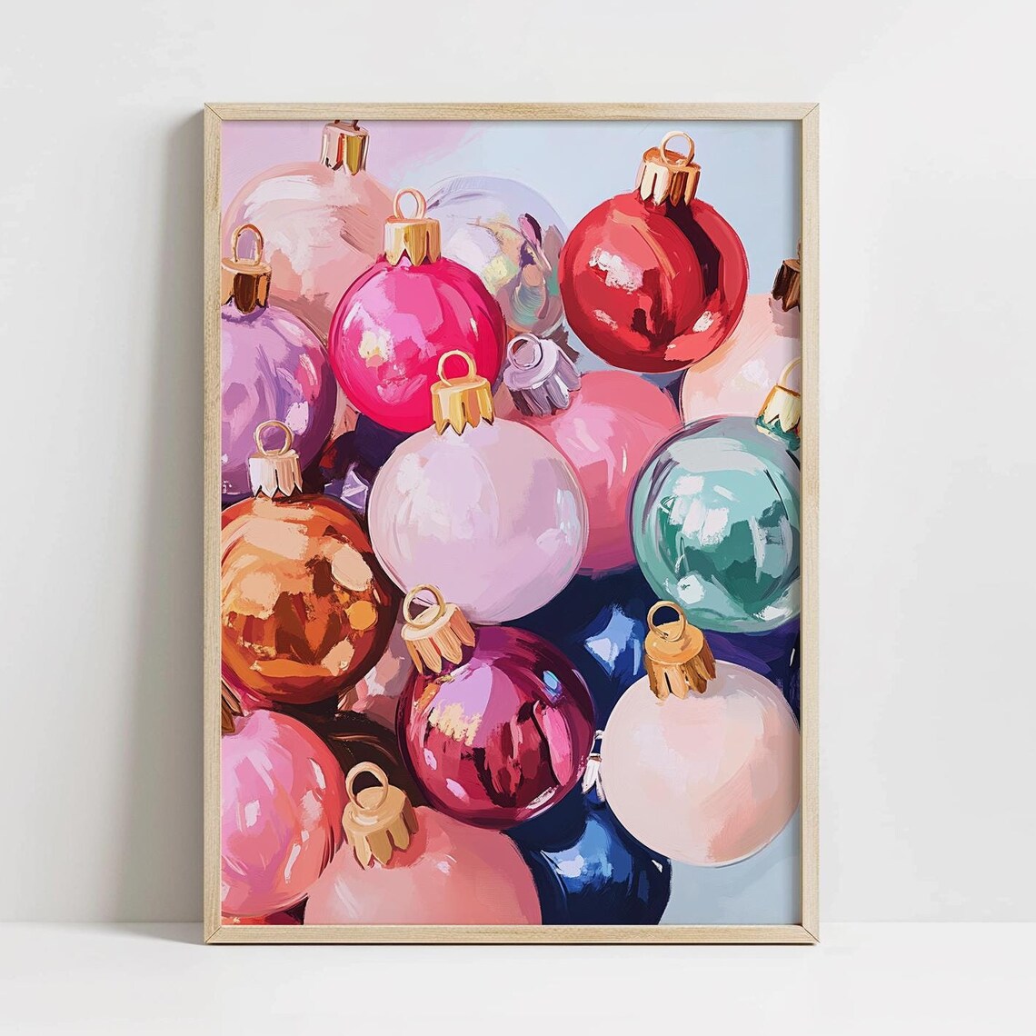 Colorful Christmas Ornaments, Winter Decor Art Print