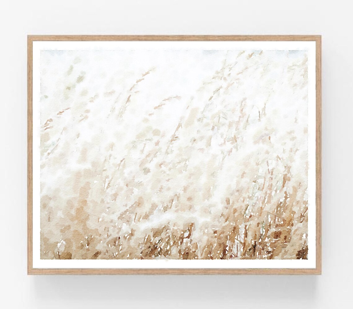 Neutral Botanical Watercolor Wheat Grass Landscape Art Print