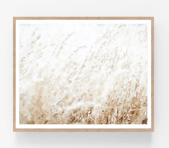 Neutral Botanical Watercolor Wheat Grass Landscape Art Print
