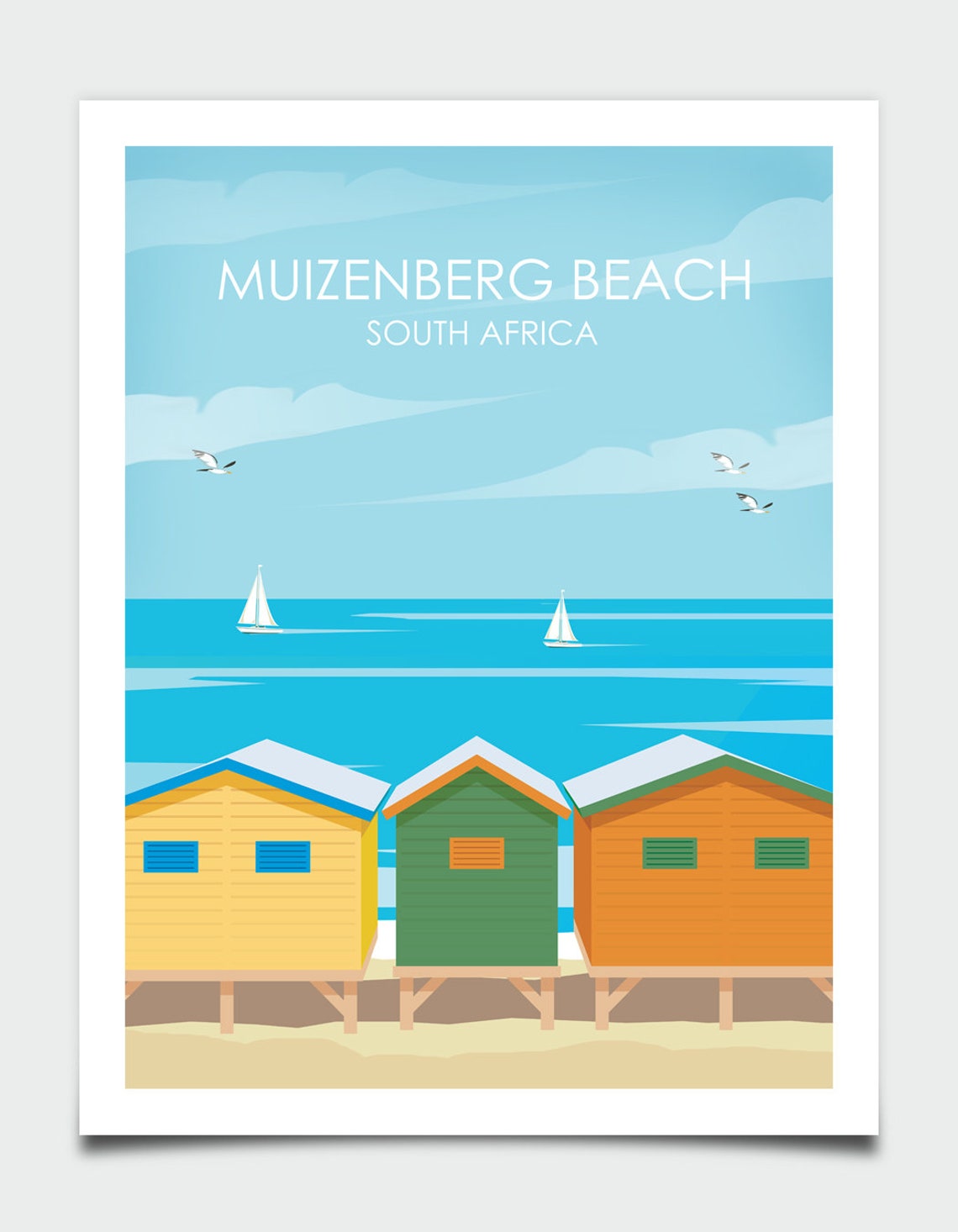 Muizenberg Beach South Africa Huts Retro Seaside Travel Poster - Image 2