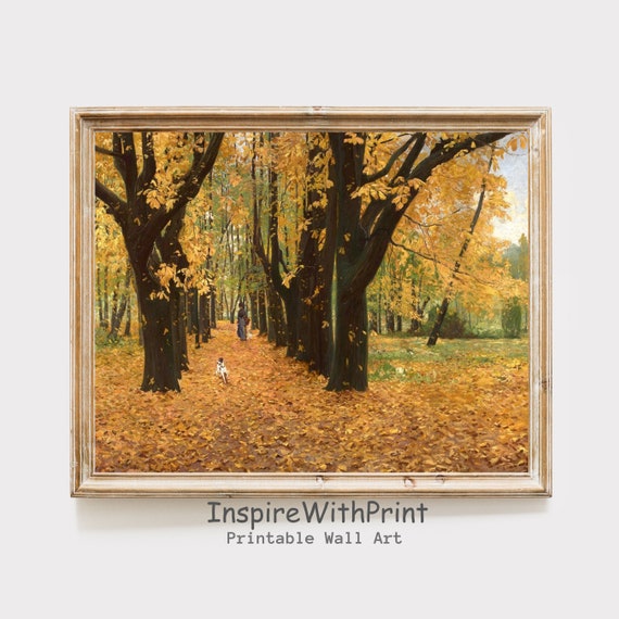 Moody Autumn Landscape Print Fall Trees Wall Art Vintage Scenery Nature Painting Decor