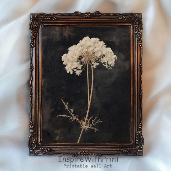 Vintage Dark Flower Print Moody Floral Wall Art Botanical Rustic Antique Neutral
