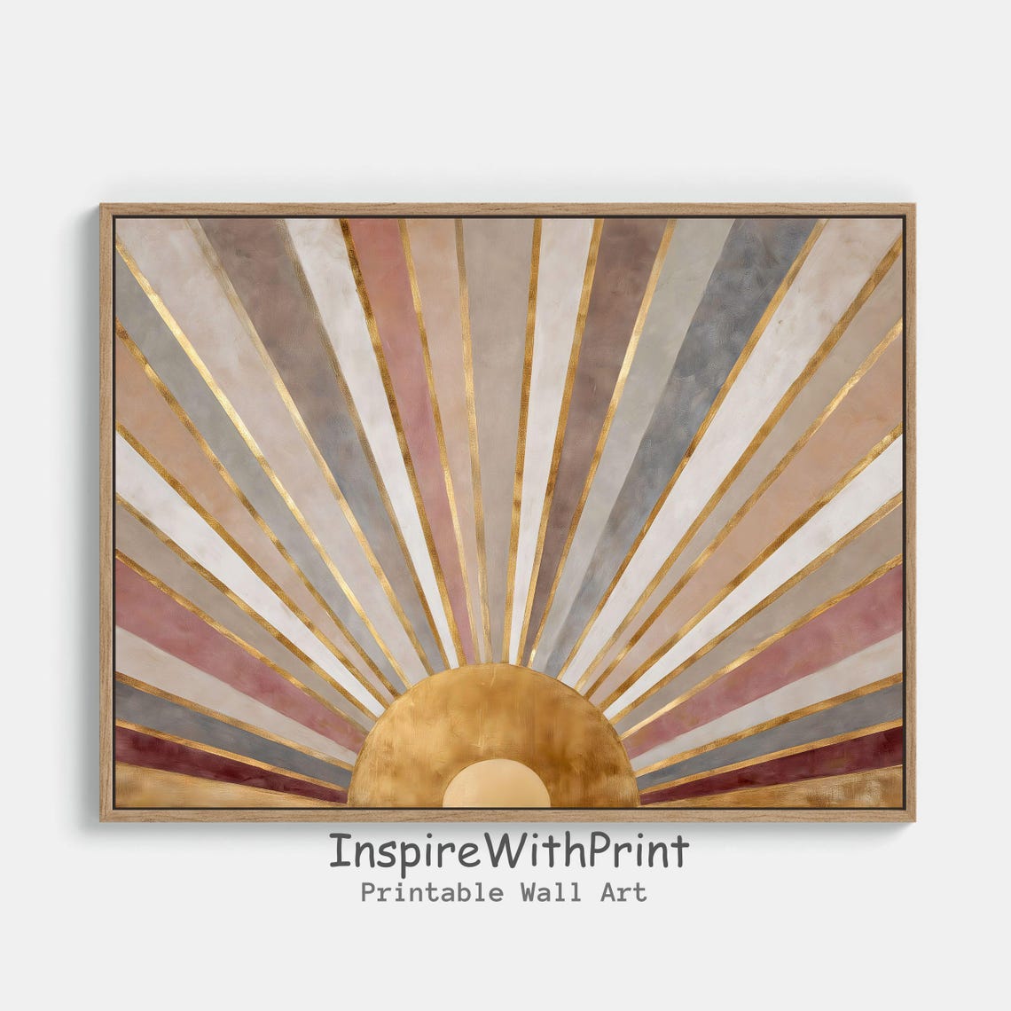Muted Gold Sunburst Lines Minimal Art Deco Sunrise Style Wall Art