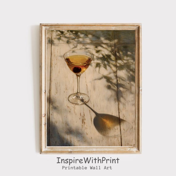 Print Moody Fall Cocktail Poster Retro Kitchen Art Trendy College Apartment Dorm Drink Painting Bar Cart