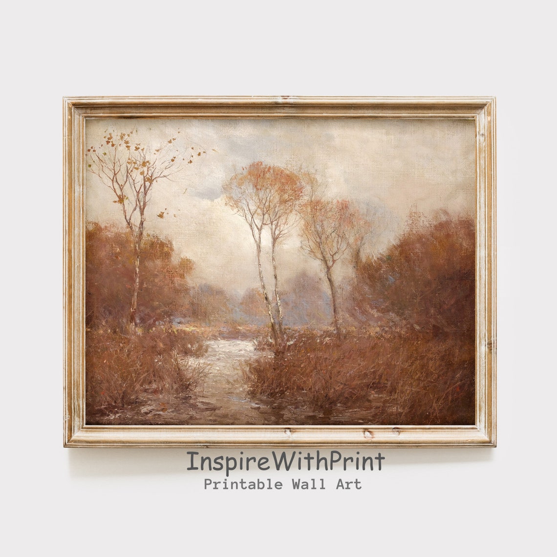 Misty Autumn River With Bare Trees Muted Vintage Landscape Poster
