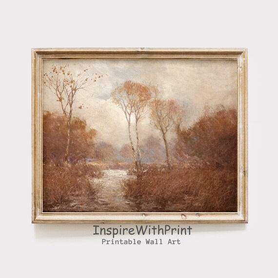 Misty Autumn River With Bare Trees Muted Vintage Landscape Poster