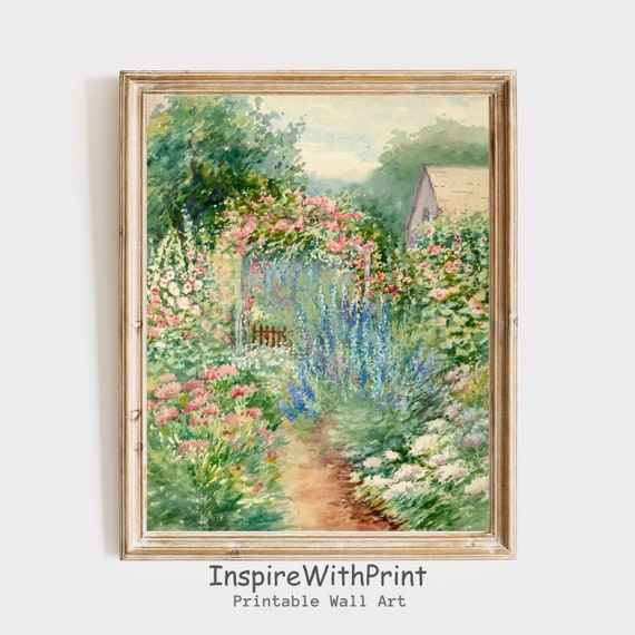 Vintage Spring Flower Garden Landscape Art Print