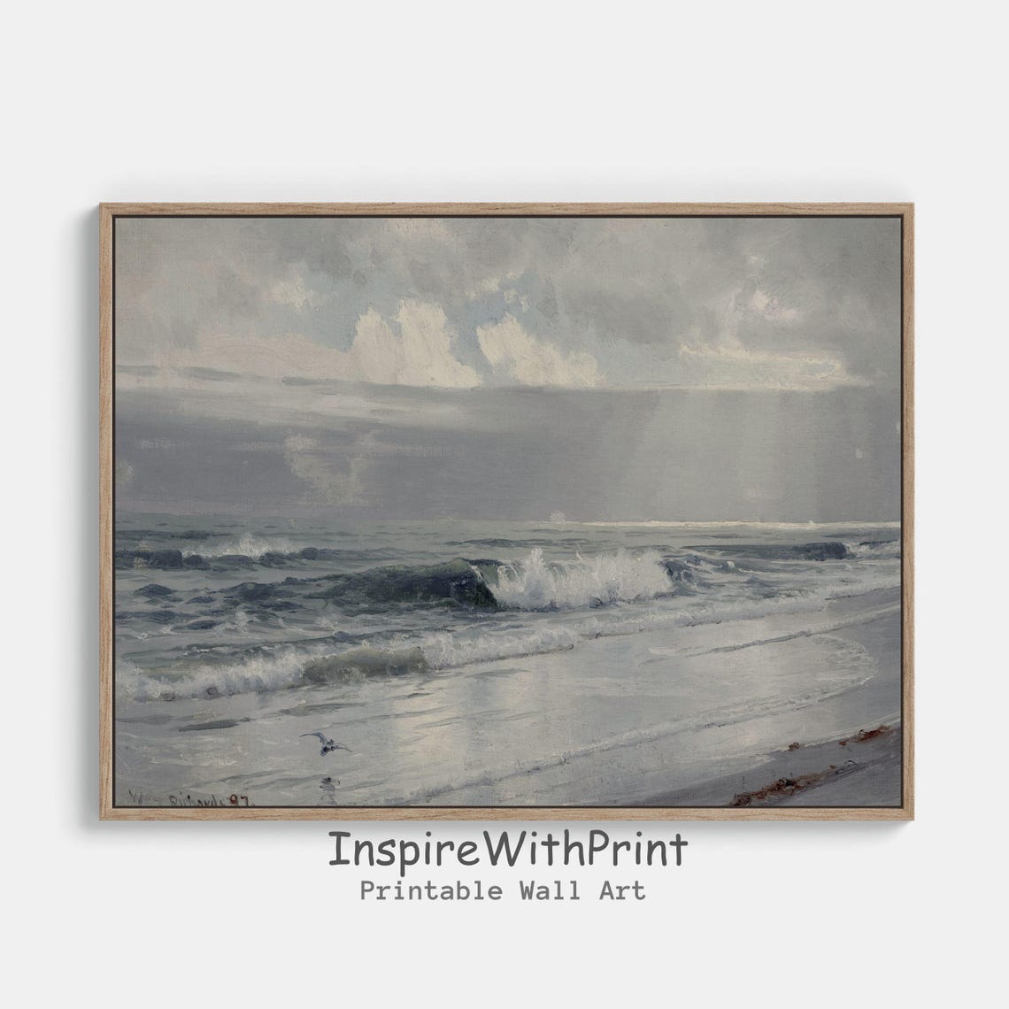 Moody Vintage Ocean Waves Crashing Coastal Seascape Art Print