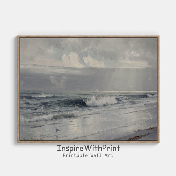 Moody Vintage Ocean Waves Crashing Coastal Seascape Art Print