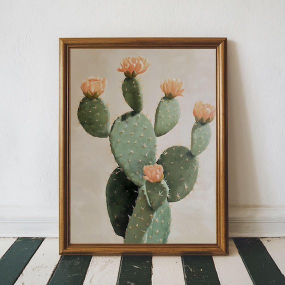 Cactus Art Print Green Botanical Wall Summer Plant Painting Tropical Western