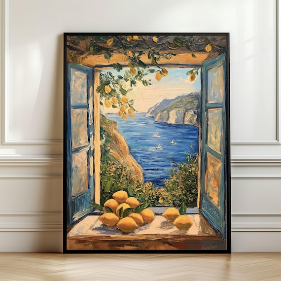 Open Window with Lemons Overlooking the Mediterranean Sea Poster