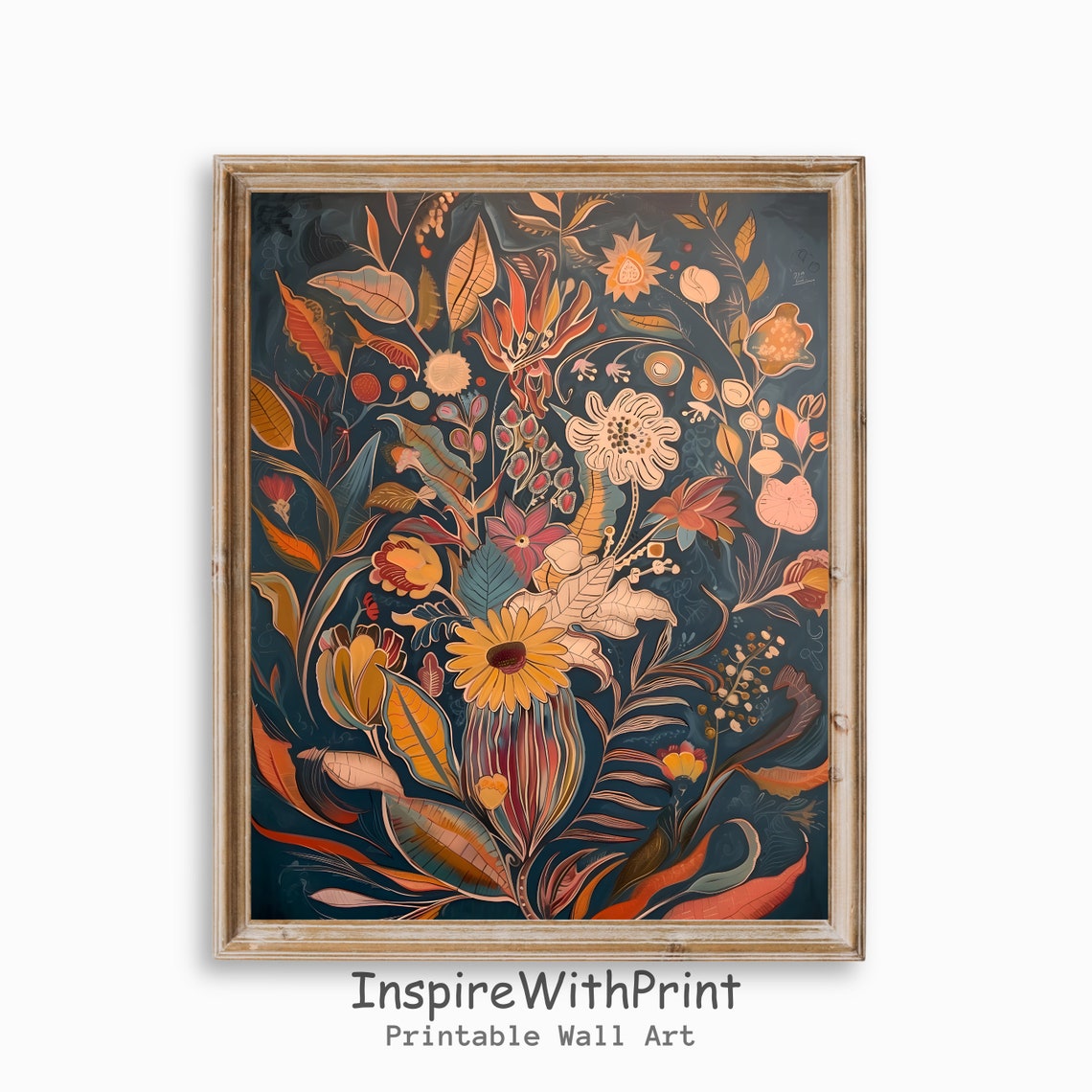 Dark Botanical Floral Bouquet Vintage Style Illustration Poster