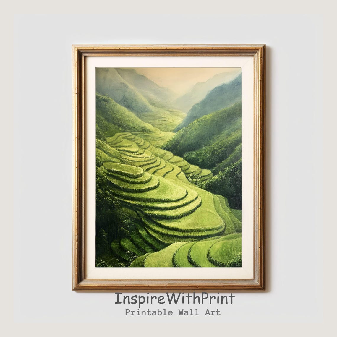 Vietnam Terraced Rice Fields Green Mountain Valley Painting Poster