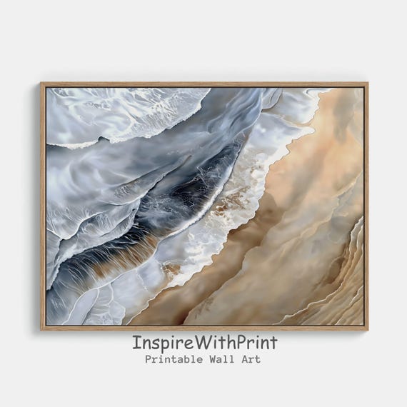 Rustic Coastal Landscape Wall Art Boho Beach Print Moody Ocean Wave Neutral Seascape Decor Waves Painting