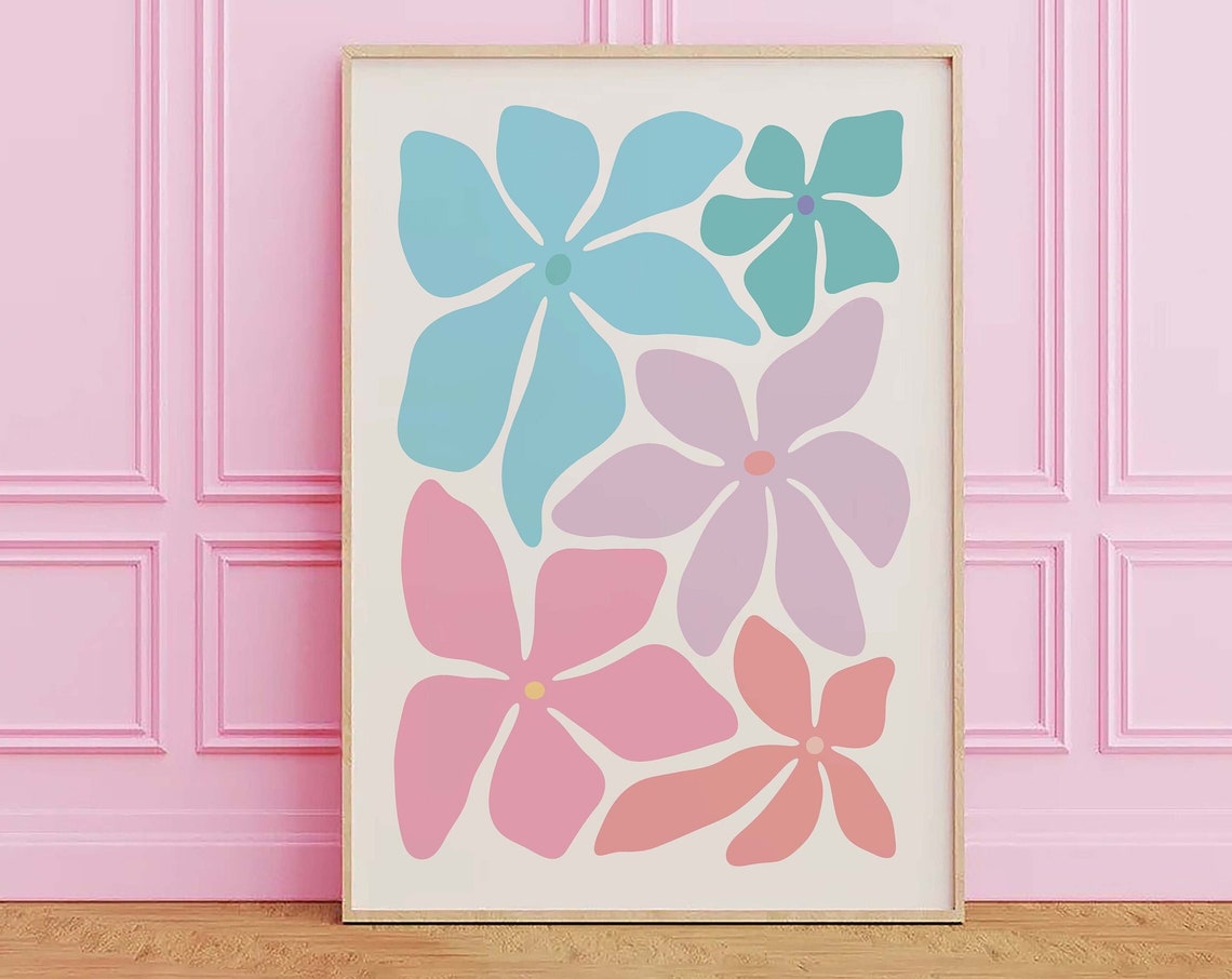 Pastel Abstract Flower Blob Retro Botanical Art Poster In Teal - Image 4