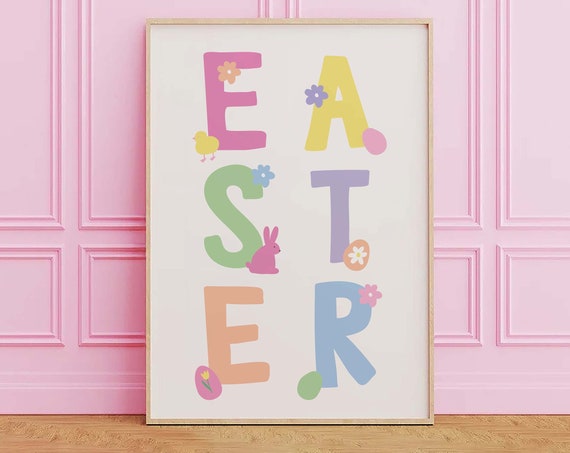Easter Print Art Cute Easter Art Print Pink Pastel Wall Art Trendy Easter Decor Nursery Decor