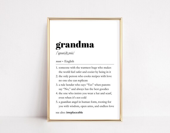 Grandma Definition Print Birthday Gift For Nana Grandmother Wall Art Dictionary Poster Mothers Day Quote Sign Gran Decor