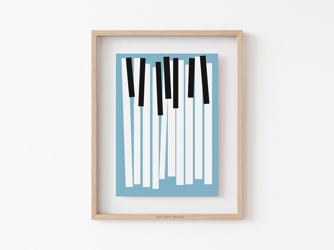 Tilted Piano Keys Abstract Keyboard Illustration Sky Blue Music Poster - Image 3