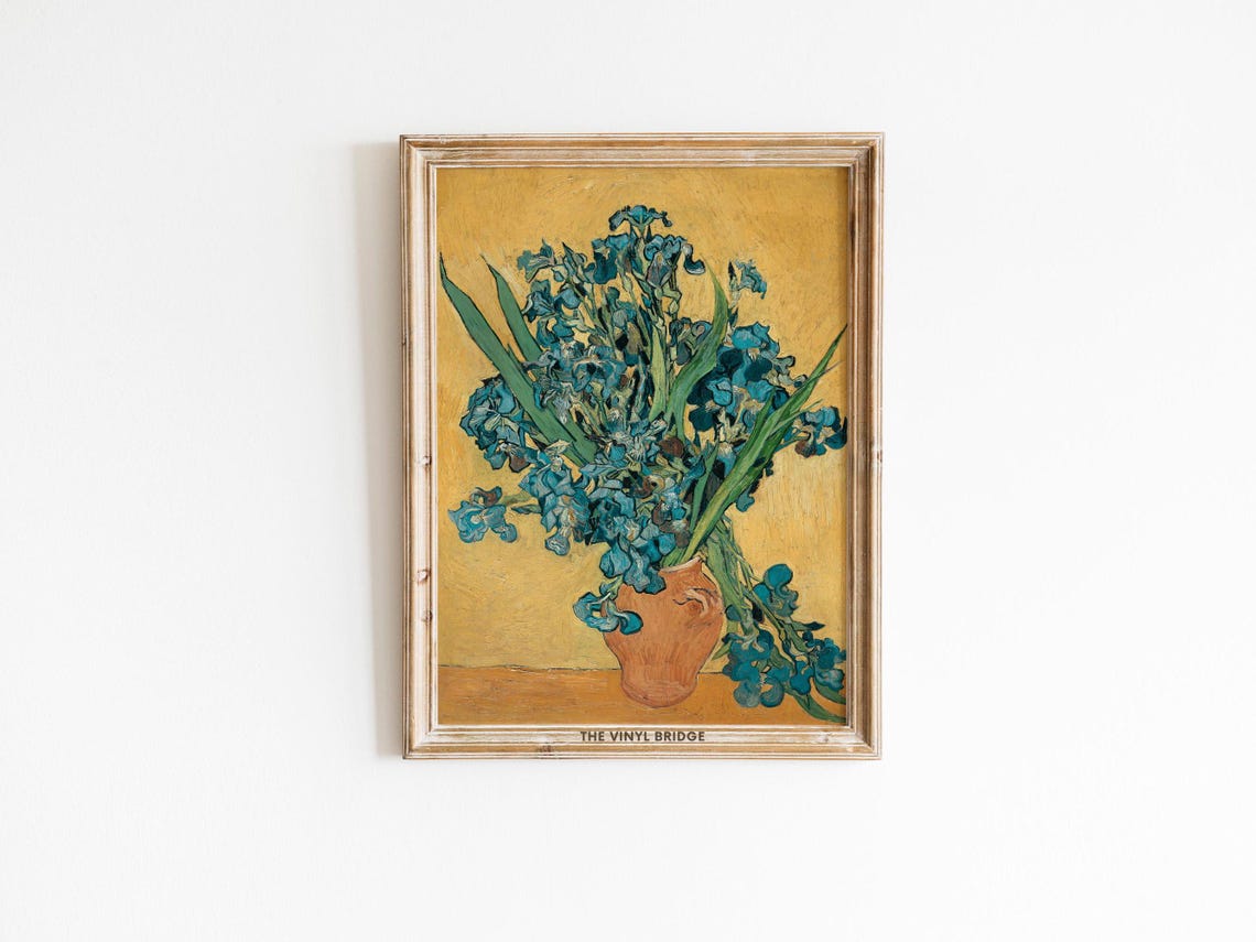 Van Gogh Blue Irises Vase Floral Still Life Vintage Art Poster - Image 2
