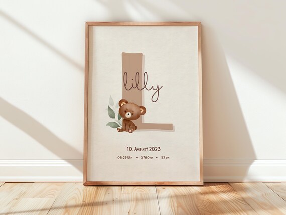 Bear Name Poster, Personalized Children's Room Gift