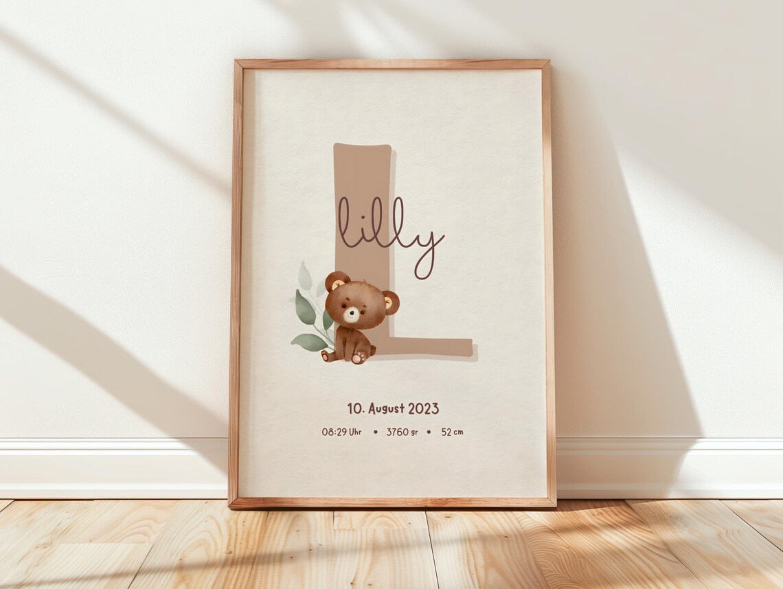 Bear Name Poster, Personalized Children's Room Gift