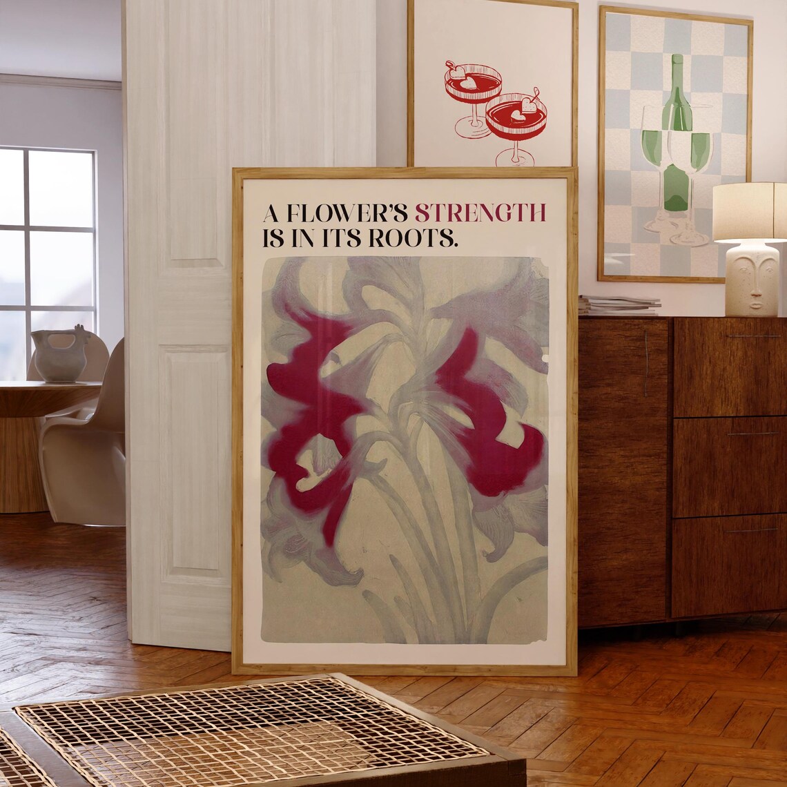 A Flowers Strength Is in Its Roots Quote Minimalist Floral Wall Art