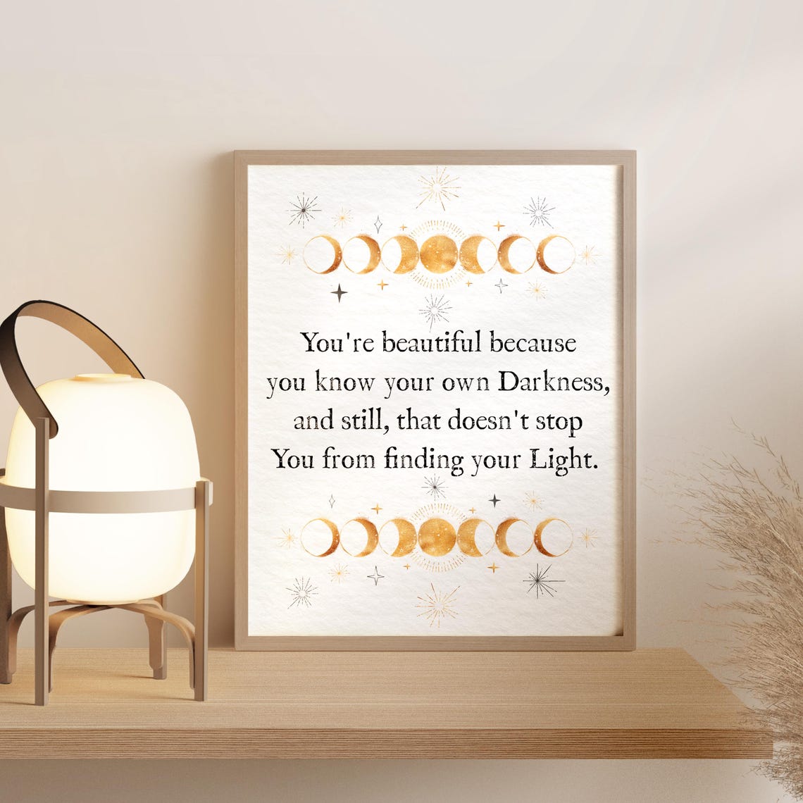 You Are Beautiful Boho Moon And Stars Art Inspirational Words Positive Affirmation Uplifting Encouraging Celestial Art - Image 3