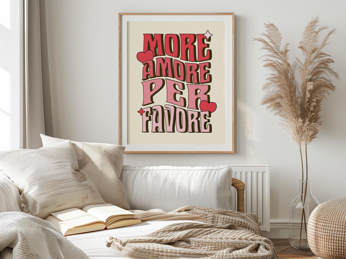 More Amore Per Favore Retro Groovy Italian Love Typography Poster