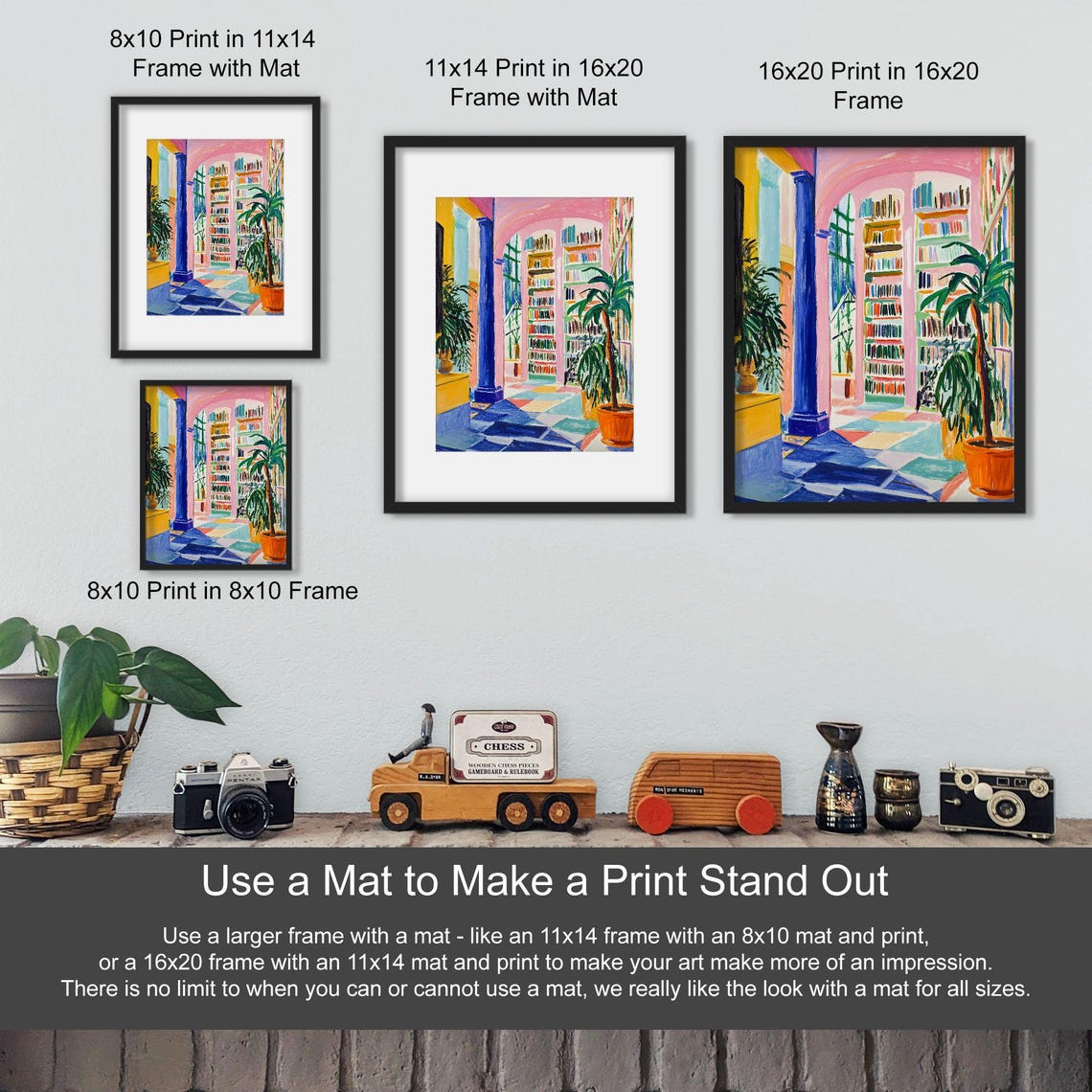 Vibrant Matisse Style Library Columns Pink Floor Fauvist Art Poster - Image 3