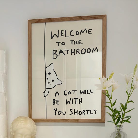 Funny Cat Bathroom Art Print