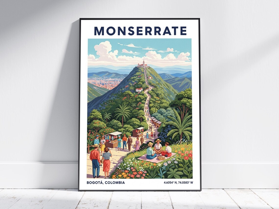 Monserrate Bogota Colombia Mountain Landmark Vintage Travel Poster