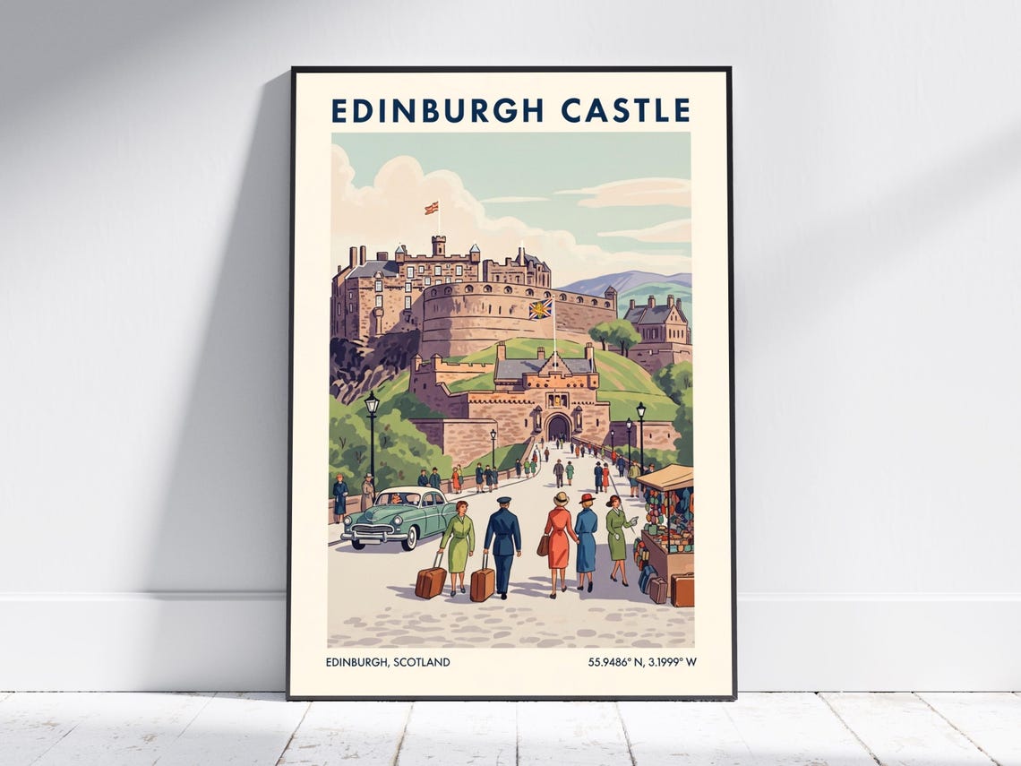Edinburgh Castle Scotland Vintage Travel Poster With Royal Mile Scene
