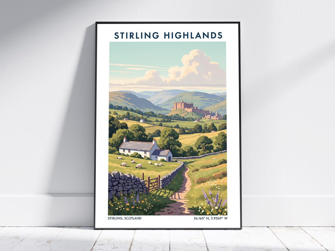 Stirling Highlands Scotland Travel Poster Castle Countryside Art