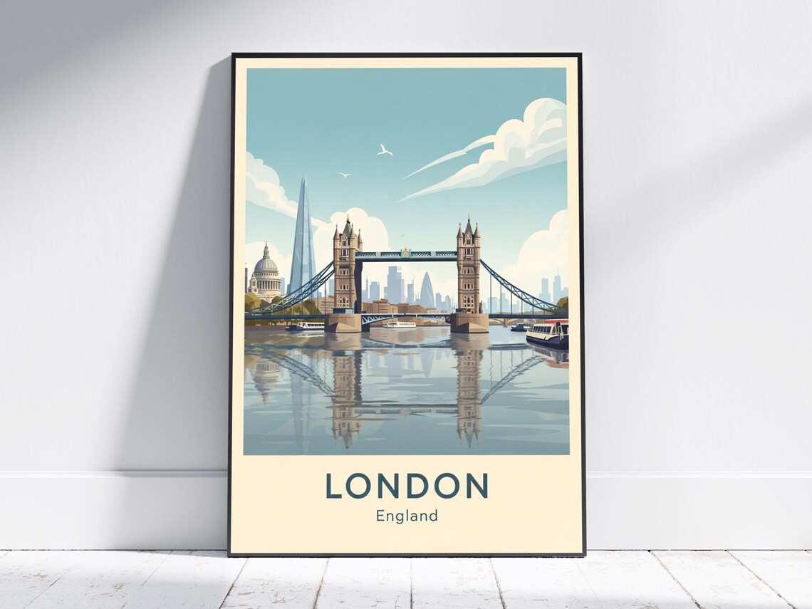 London Tower Bridge England Travel Poster Vintage Thames Landmark Art