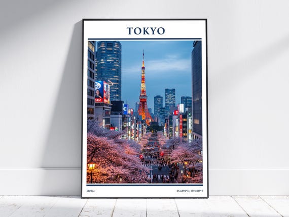 Tokyo Tower Cityscape Poster Photorealistic Japan Travel Art Print Modern Wall Decor For Home Or Office Unique Gift Lovers