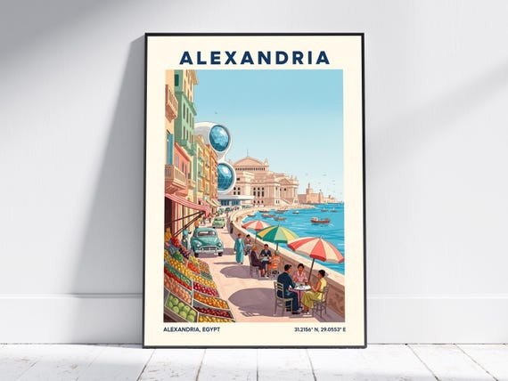 Alexandria Egypt Travel Poster Vintage Wall Art Print Retro City Decor For Living Room Or Office Modern