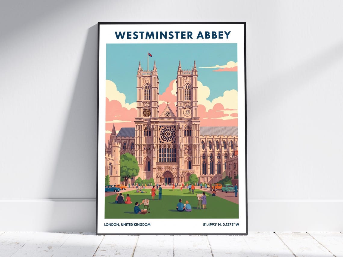 Westminster Abbey London United Kingdom Vintage Travel Art Poster