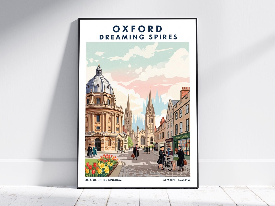 Oxford Dreaming Spires University Vintage Retro Travel Poster