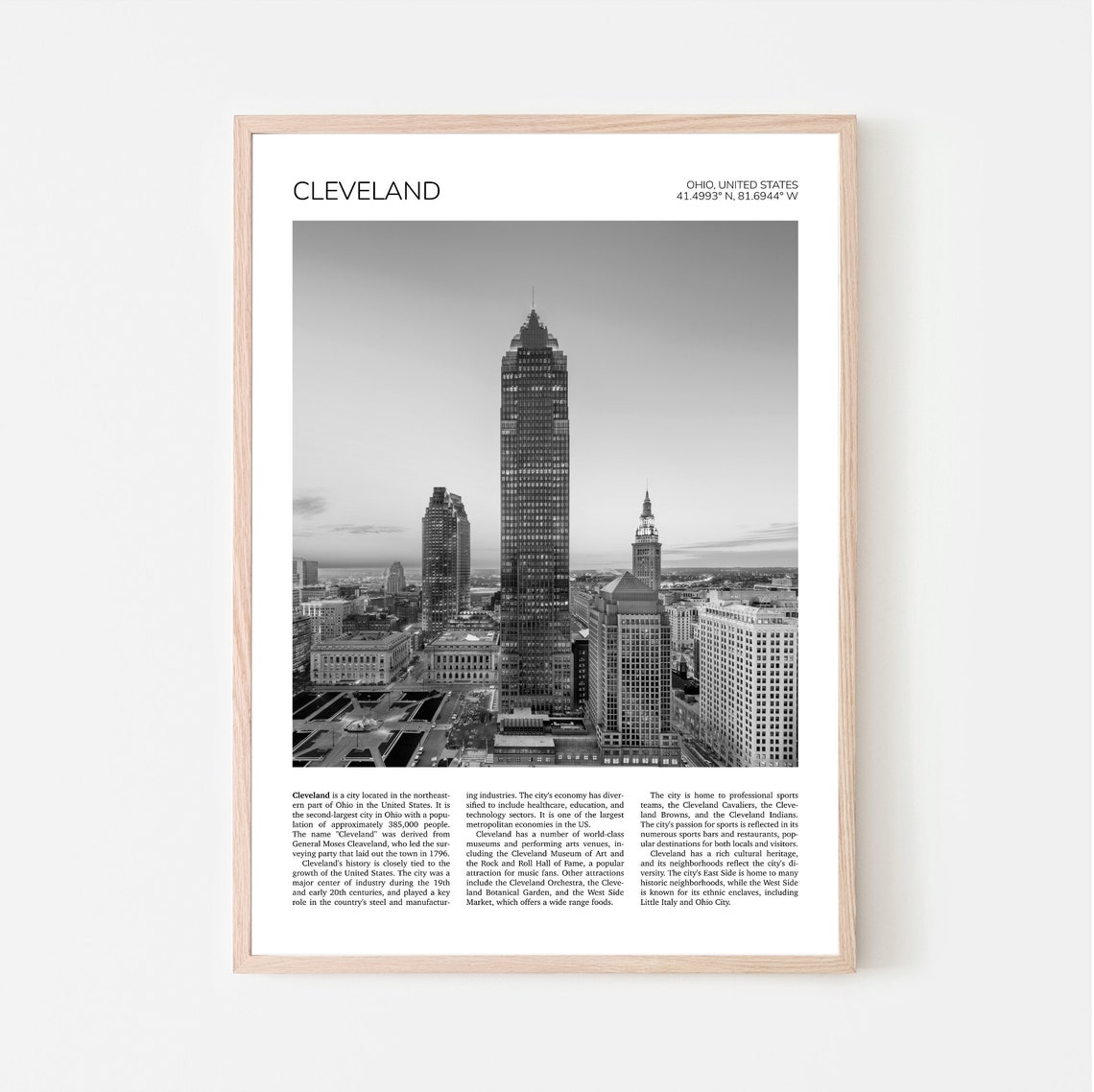 Cleveland Wall Art Downtown Cleveland Artful Travel Poster Print Photo Cityscape Skyline Ohio United States