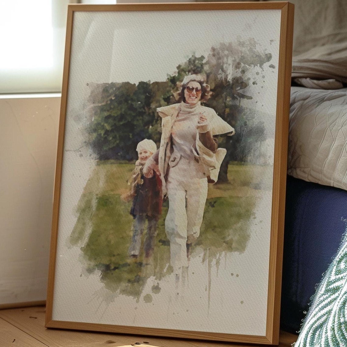 Custom Watercolor Portrait From Photo Personalized Family Mom Grandma Grandpa Birthday Gift Unique Wall Art For Home And Family Portrait - Image 3