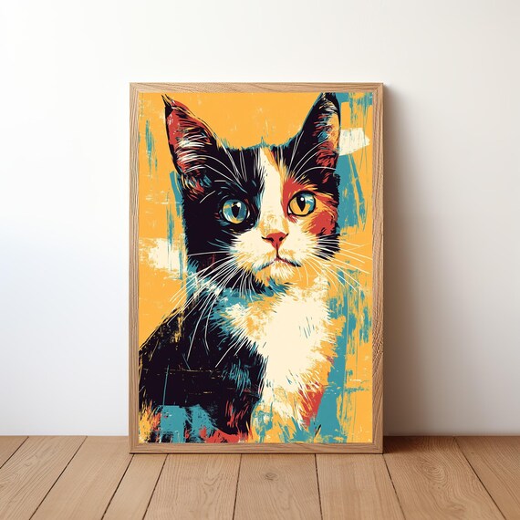Calico Cat Pop Art Portrait Bright Colorful Wall Decor Poster