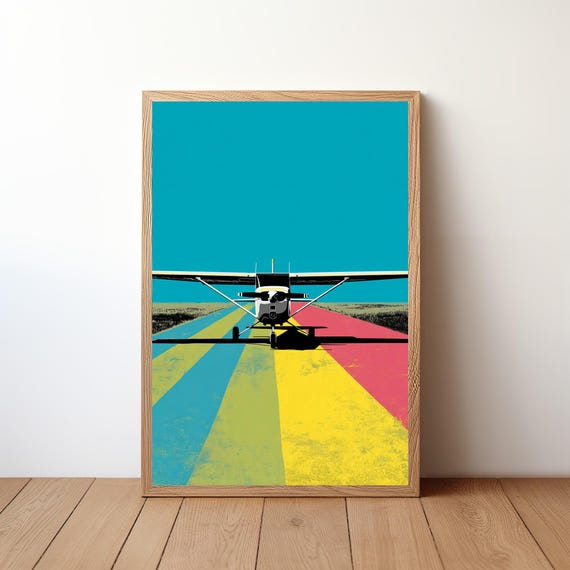 Minimalist Cessna Plane Poster Modern Aviation Wall Art Small Aircraft In Sky Print Simple Pilot Decor Clean Flight Illustration Avi47
