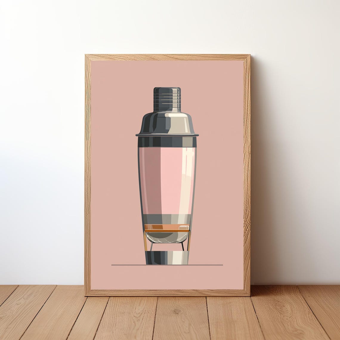 Pink Chrome Cocktail Shaker Minimalist Modern Blush Bar Wall Art